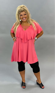 20 SSS {Hold Back Time} Coral Double Cross Neck Top CURVY BRAND PLUS SIZE 1X 2X 3X