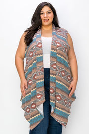 1-32 OT {Chic Example} Blue/Taupe Southwest Print Vest PLUS SIZE 1X 2X 3X