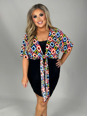 34 SET {Colorful Diamond}  Black 2PC Set Dress PLUS SIZE 1X 2X 3X