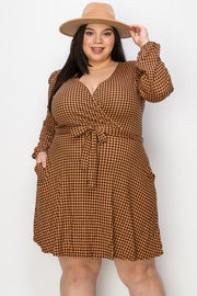 1-39 PLS {Swish And Sway} Rust Houndstooth Dress PLUS SIZE XL 2X 3X