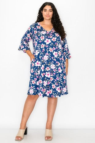 60 PQ {Pride And Joy} Navy Floral V-Neck Dress CURVY BRAND!!! EXTENDED PLUS SIZE 4X 5X 6X