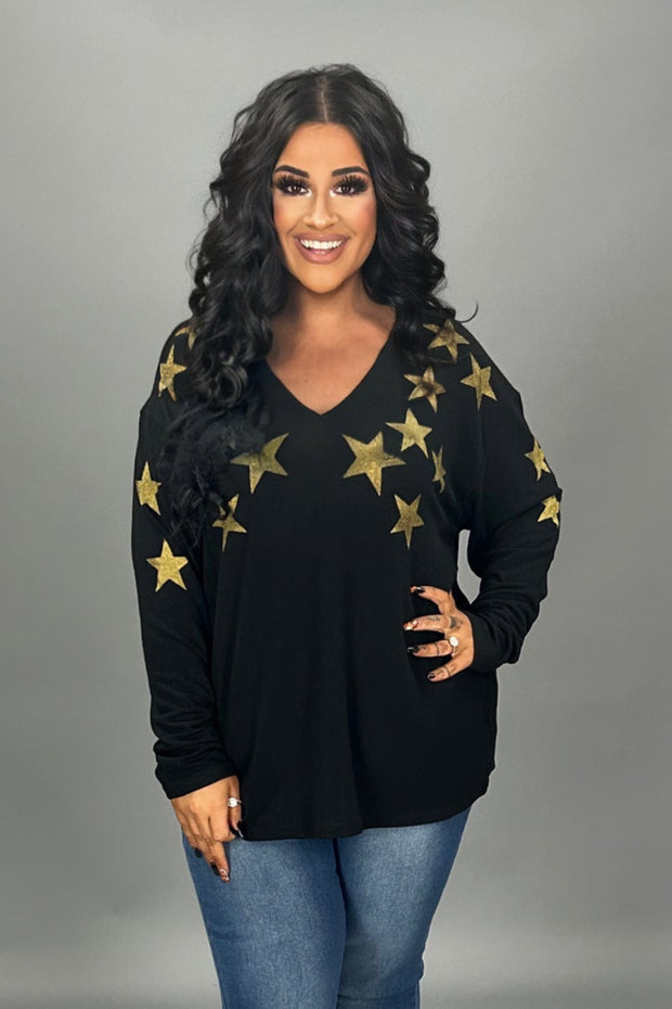 27 SD {Shine LIke The Stars} VOCAL Black Star Print Top PLUS SIZE XL 2X 3X