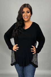 1-26 SD {Precious Intrigue} VOCAL Black Waffle Knit Stud Top PLUS SIZE XL 2X 3X