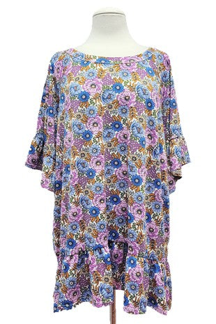 74 PSS {Being Your Best} Blue/Purple Floral Top w/Ruffle Hem EXTENDED PLUS SIZE 4X 5X 6X