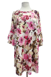 20 PSS {Perfect Blossom} Pink Floral Tulip Sleeve Tunic EXTENDED PLUS SIZE 4X 5X 6X
