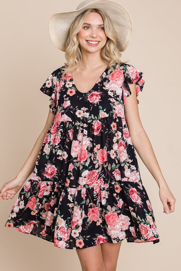 70 PSS {Love Them All} Black Floral Tiered Dress PLUS SIZE 1X 2X 3X