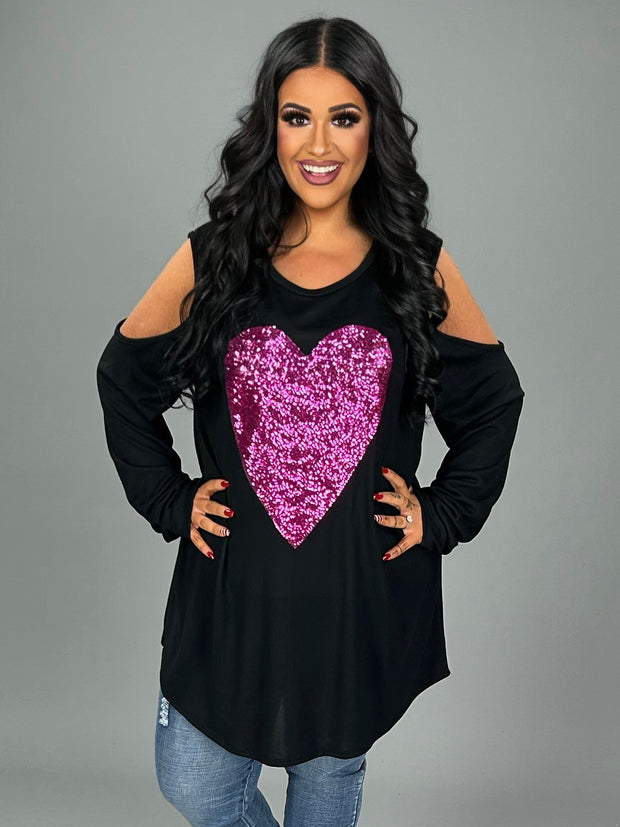 SALE!! 1-26 OS-A {The Heart Speaks} Black Open Shoulder Heart Top PLUS SIZE 1X 2X 3X