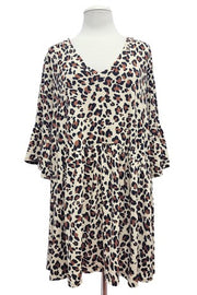 49 PSS  {Into the Wild} Ivory Animal Print V-Neck Babydoll Tunic EXTENDED PLUS SIZE 3X 4X 5X