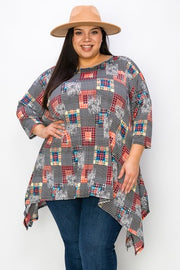 1-36 PQ {Modern Gal} Black Multi-Print Checkered Top EXTENDED PLUS SIZE 3X 4X 5X