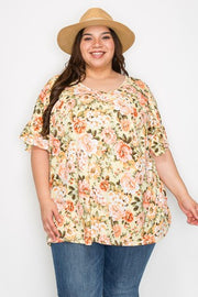 24 PSS {All That Matters} Beige/Coral Floral V-Neck Top EXTENDED PLUS SIZE 4X 5X 6X