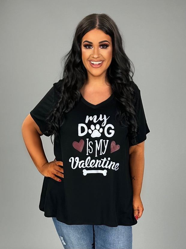 SALE!! GT-Y {My Dog Is My Valentine} French Terry Black V-Neck Top