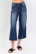 LEG-37 {Judy Blue} Dk Blue Tummy Control Wide Crop Jeans PLUS SIZE 18 20 22 24