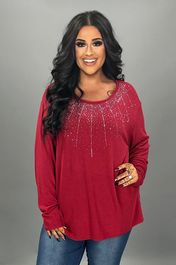 26 SD {Sweeter Than Sugar} VOCAL Red Long Sleeve Top w/Studs PLUS SIZE XL 2X 3X