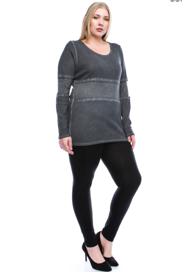 36 SD {Composed Charm} Vocal Charcoal Waffle Knit Top PLUS SIZE XL 2X 3X