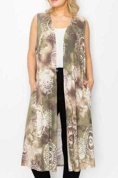 LD [Rodeo Perfection II} Olive & Ivory Mandala Print Vest CURVY BRAND!!! PLUS SIZE 1X 2X 3X