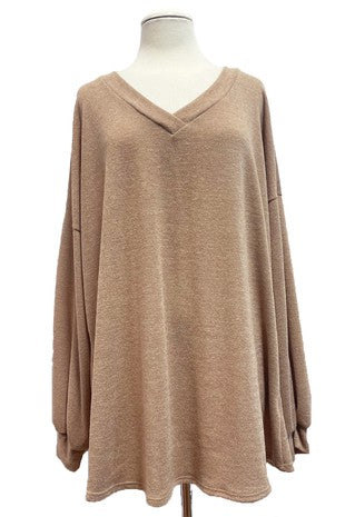 39 SLS {Lost For Words} Taupe V-Neck Top EXTENDED PLUS SIZE 4X 5X 6X