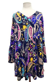 SALE! 25 PQ {Social And Chic} Navy/Purple Paisley V-Neck Tunic EXTENDED PLUS SIZE 3X 4X 5X