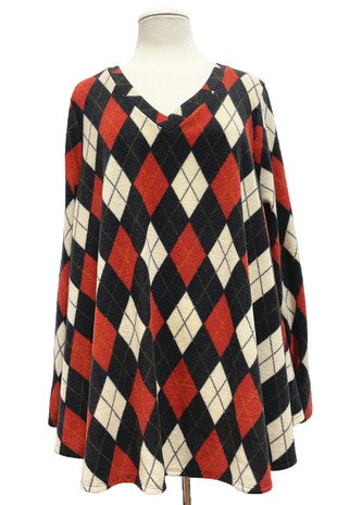 27 PLS {Focused Fashion} Red/Black Diamond Print Top EXTENDED PLUS SIZE 3X 4X 5X