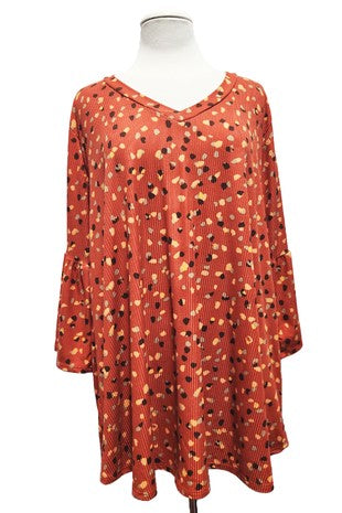 1-38 PQ {Office Favorite} Rust Print V-Neck Tunic PLUS SIZE XL 2X 3X 4X 5X