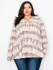 SALE!! 41 PLS {A Heartbeat Away} Pink/Grey Tie Dye Top PLUS SIZE XL 2X 3X