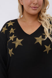 27 SD {Shine LIke The Stars} VOCAL Black Star Print Top PLUS SIZE XL 2X 3X