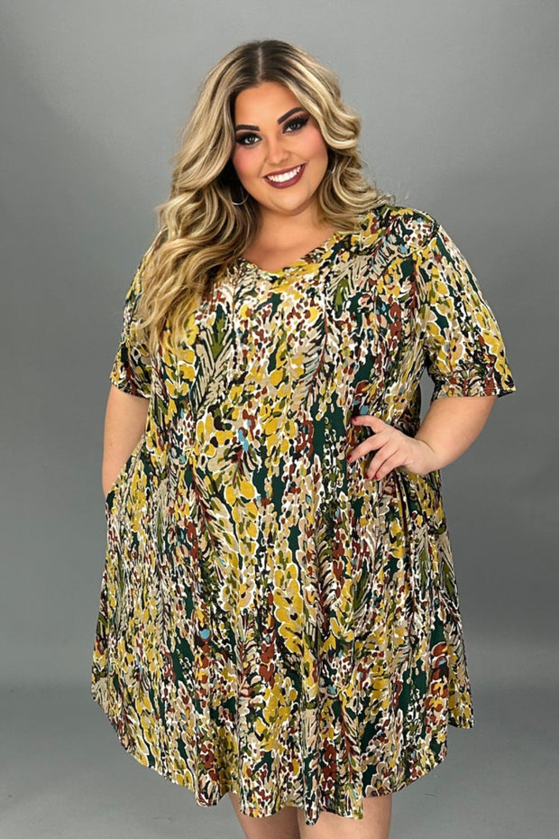 SALE!! 98 PSS-A {Just A Dream} Green/Mustard Print V-Neck Dress EXTENDED PLUS SIZE 3X 4X 5X