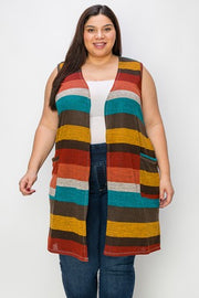 SALE!! 1-15 OT {Can't Be Bested} Multi-Color Striped Vest W/ Pockets EXTENDED PLUS SIZE 1X 2X 3X 4X 5X 6X