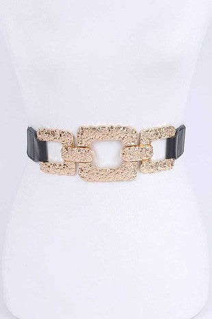 BELT {A Little Extra} Black Belt w/ Oversized Gold Textured Chain Links