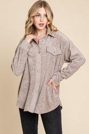 27 OT {Promise Of Fall} Taupe Button Up Shacket  w/Pockets SIZE XL 2X 3X