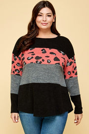 15 CP {Heard About You} Black/Rust Leopard Block Top PLUS SIZE