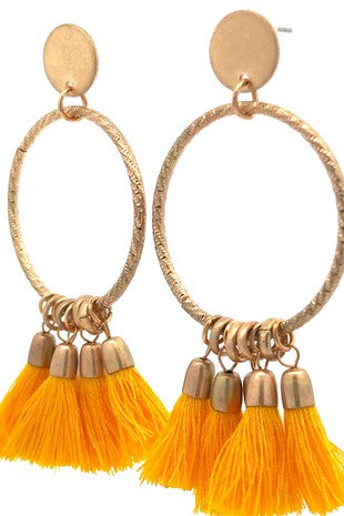 EARRINGS {Stay Golden} Gold Hoop Earrings w/ Yellow Tassels Detail