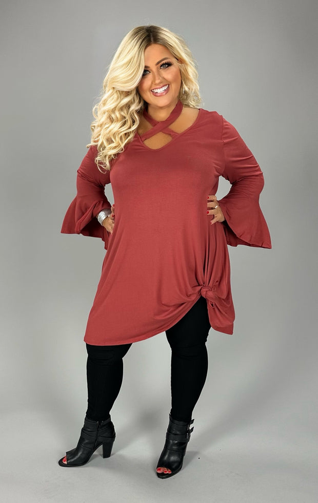 SALE!! 35 SQ {Dreaming Of Elegance} Rust V-Neck Top w/ Tie Cross Neck Detail PLUS SIZE XL 2X 3X