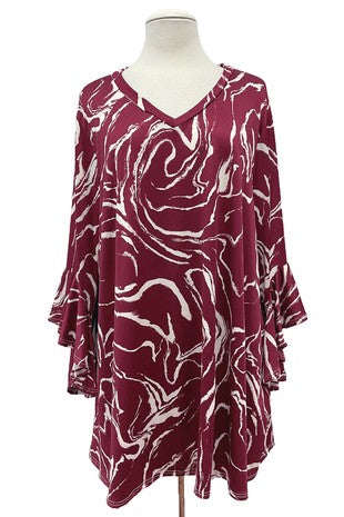 SALE!! 80 PSS {Tempted To Fate} Burgundy/Ivory Swirl Print V-Neck Top EXTENDED PLUS 4X 5X 6X