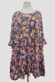 74 PSS {It Was Easy} Black/Purple/Orange Floral Tiered Dress EXTENDED PLUS 3X 4X 5X