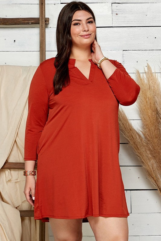 31 SQ {Fading Into Fall} Rust V-Neck Collared Tunic w/Pockets PLUS SIZE XL 2X 3X