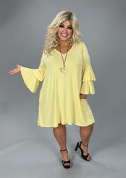 22 SQ {No Excuses} Yellow V-Neck Tiered Sleeve Dress PLUS SIZE 1X 2X 3X