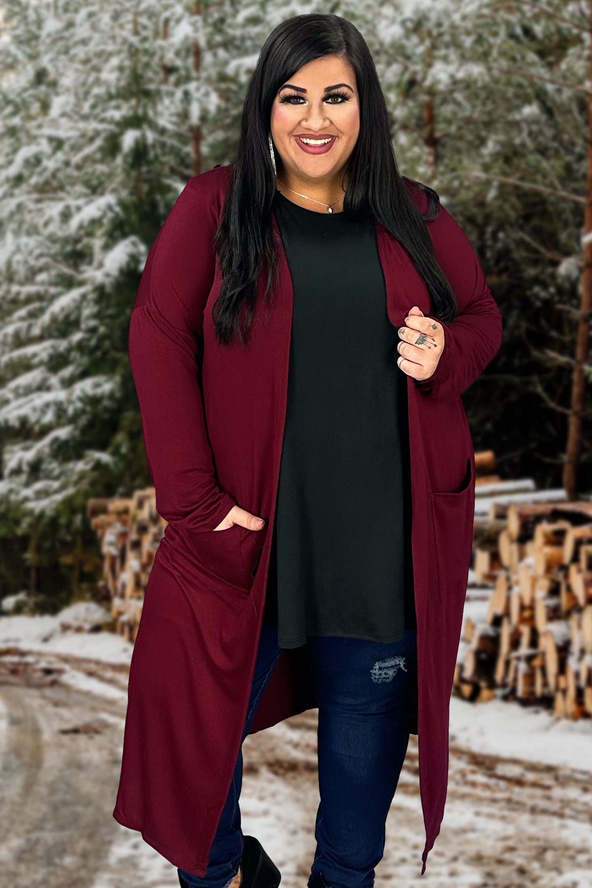 LD-Q {Class And Charm} Charcoal Long Duster w/Pockets PLUS SIZE XL 2X –  Curvy Boutique Plus Size Clothing