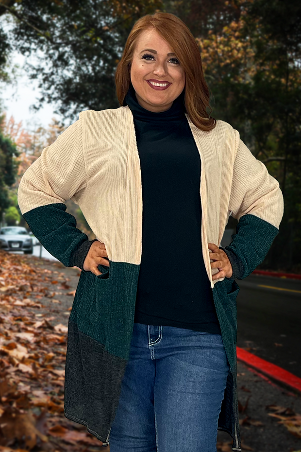 SALE!! 40 OT-D {Cozy Essence} Tan Green Ribbed Cardigan SALE!!!   PLUS SIZE XL 2X 3X