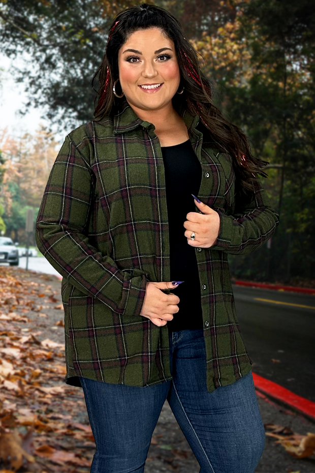 SALE!! 29 OT-L {Feeling Your Best} Olive Plaid Shacket PLUS SIZE XL 2X 3X SALE!!