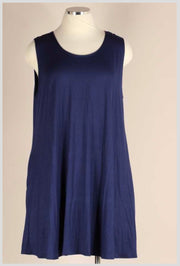 65 SV-L {Happy 4U} NAVY Sleeveless Dress with Pockets EXTENDED PLUS SIZE 4X 5X 6X