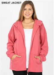 OT-Q {Comfy Chic} ROSE Hoodie Jacket with Full Zipper PLUS SIZE 1X 2X 3X