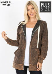 SALE!! OT-N {Worth The Wait} Americano Mineral Wash Hoodie Jacket  PLUS SIZE 1X 2X 3X