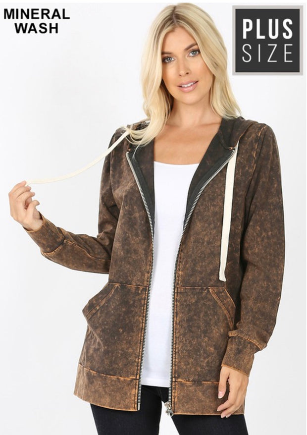 SALE!! OT-N {Worth The Wait} Americano Mineral Wash Hoodie Jacket  PLUS SIZE 1X 2X 3X