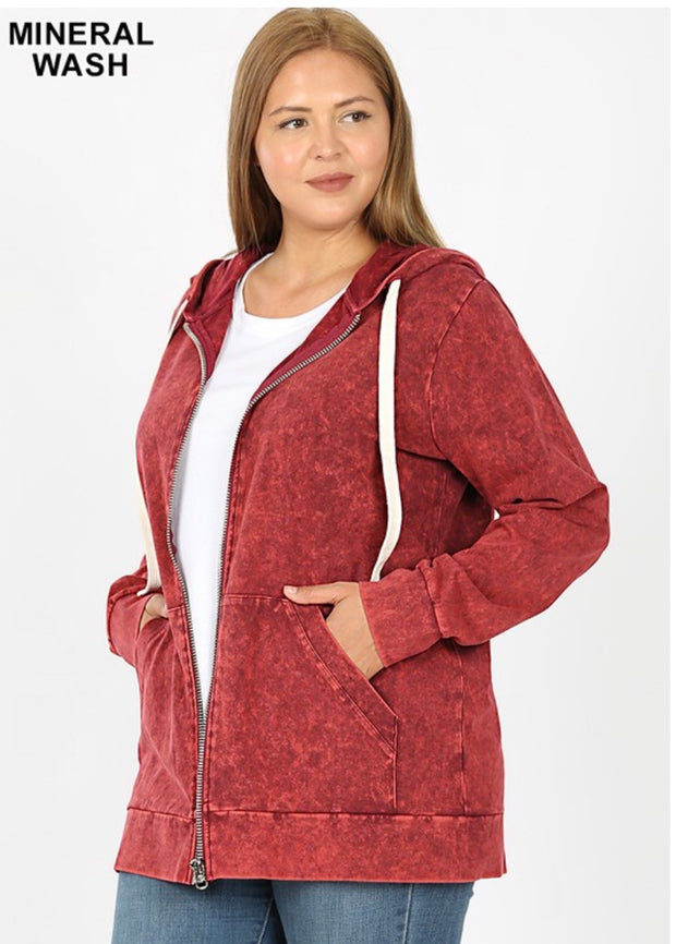 OT-M {Worth The Wait} Cabernet Mineral Wash Hoodie Jacket