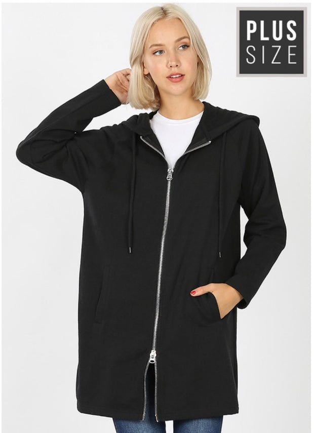 OT-M {Miles Apart} Long Black Hoodie   Jacket Full Zipper