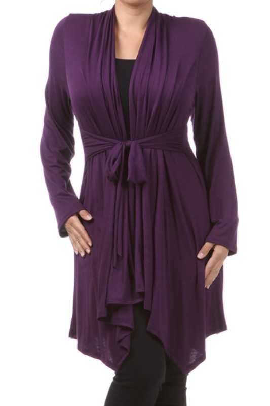 41 OT-D {Careful Heart} Purple Tie Front Cardigan PLUS SIZE XL 2X 3X