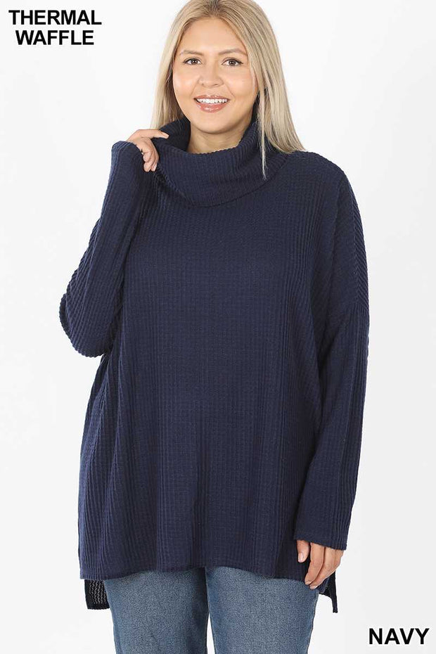 SALE!! 40 SLS-B {Here For Smores} Navy Waffle Knit SALE!! Cowl Neck Top PLUS SIZE XL 2X 3X