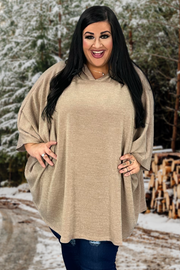 SALE!! 49 HD-A {Keep The Watch} Taupe Oversize Knit Top w/Hood PLUS SIZE XL 2X 3X