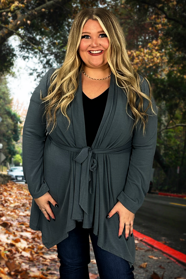 41 OT-C {Time To Go} Grey Tie Front Cardigan PLUS SIZE XL 2X 3X