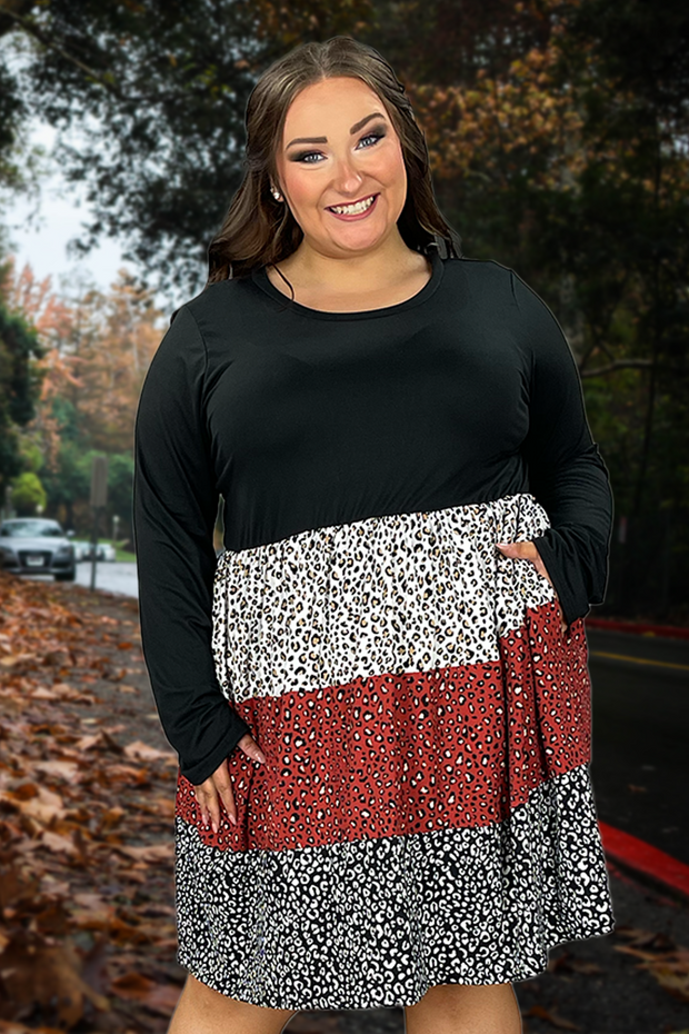 59 CP-I {Young Forever} Black/Ivory/Rust Animal Print Dress PLUS SIZE 1X 2X 3X
